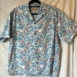 Hilo Hattie Blue and White Hawaiian Shirt Size 2XL